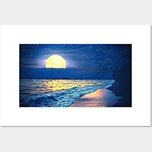 Moonlit Sky On The Beach Posters and Art